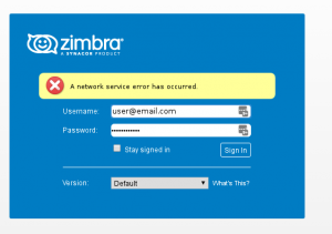 Zimbra: A network service error has occured