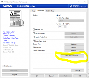 Brother Printer Settins